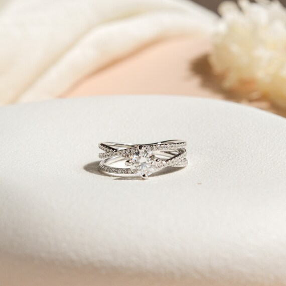 Bague De Fiançailles/Mariage En Argent 925 Avec Moissanite Ronde 2.01ct - Fait Main - Taille 7