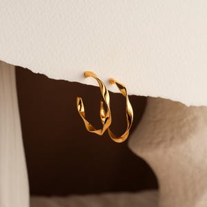 Gold Twist Hoop Earrings, 14k Gold Plated Gold Hoops, Birthday Gifts for Her