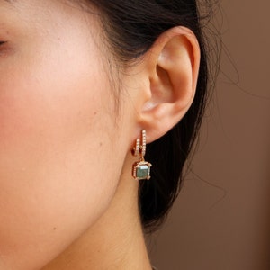 Moss Agate Hoop Earrings Gold, Moss Agate Hoop Earrings Gold Vintage, Gifts for Mum/Mom, Birthday Gifts for Her
