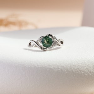 Moss Agate Ring Sterling silver, Natural Agate Vintage Ring Promise Engagement Ring, Anniversary Birthday Gifts for Her