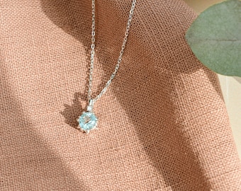 Aquamarine Silver Necklace, Real Aquamarine Birthstone Gold Pendant, Dainty Star Necklace, Birthday Gift, Mother's Day Gift