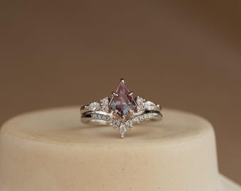 Alexandrite Ring Set Sterling silver, Vintage Ring, Promise Engagement Ring, Anniversary Birthday Gifts for Her