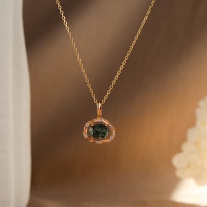 Moos Achat Gold Halskette14K Gold Vermeil, Achat Vintage Schmuck, Jahrestag Geburtstagsgeschenke für Sie