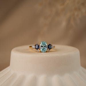 Aquamarine Multi Stone Ring, Blue Cz Cluster Ring, 14K Gold Vermeil Engagement Ring, Promise Ring, Statement Ring