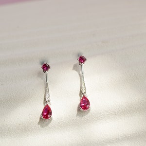 Ruby Silver Earrings Art Deco, Vintage drop earrings, Dangle earrings, Anniversary gift, gift for mum, Birthday Gifts for Her