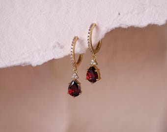 Orecchini pendenti in argento 925 placcato oro rosa granato naturale gemma