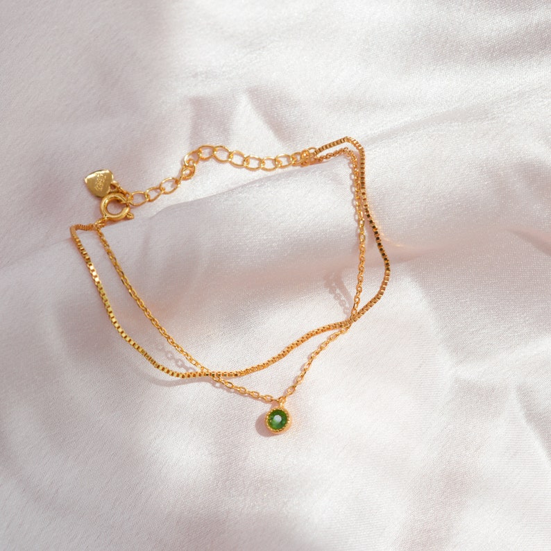 Natural Emerald Dainty Bracelet, Layered Delicate Bracelet with Emerald Charm, Minimalist Gold Bracelet Jewellery, Birthday Gift for Her image 7