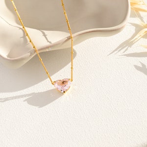 Pink Heart Necklace Gold, Pink Diamond Pendant, Anniversary Gifts, Birthday Gifts For Her