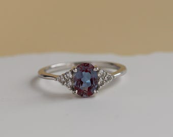 Alexandrite Silver Ring, June Birthstone Ring, Alternative Engagement Ring, Birthday gift for her