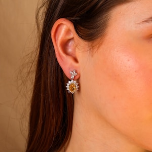 Yellow Diamond Statement Earrings 925 Sterling Silver, Bridal Bridesmaid Wedding Jewellery, Jewellery for Prom, Special Occasion Earring
