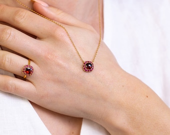 Genuine Garnet Ruby Necklace, Jewellery set 14k Gold Sterling Silver, Birthstone Necklace EarringS, Anniversary Gifts Birthday Gifts for Her