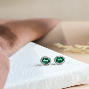 Genuine Emerald Stud Earrings, 1.43ct Real Lab Emerald Earrings Sterling Silver, Emerald Jewellery, Anniversary Birthday Gifts for Her