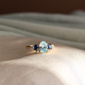Aquamarine Multi Stone Ring, Blue Cz Cluster Ring, 14K Gold Vermeil Engagement Ring, Promise Ring, Statement Ring, Birthday gift for her