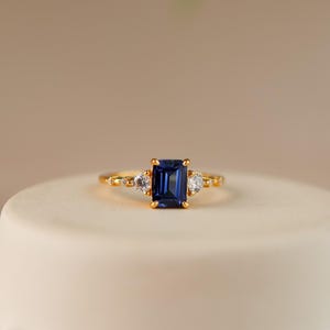 Genuine Blue Sapphire Ring 14K Gold Vermeil, September Birthstone Jewelry, Engagement Ring, Promise Ring, Anniversary Birthday gift for her