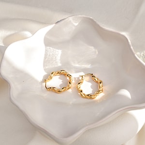 Gold Twist Hoop Earrings, 14K Gold Plated Gold Hoops, Minimalist Earrings, Birthday Gifts for Her