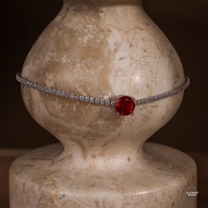 Genuine Ruby Tennis Bracelet Sterling Silver, Skinny Dainty Lab Ruby Jewelry, Gift for her