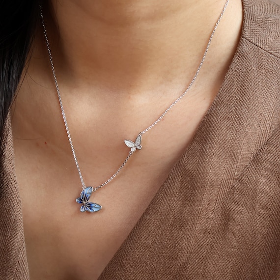 Hanessa Collana da donna in argento placcato argento, con farfalla, libellula, idea regalo per moglie/fidanzata, Smaltato, Nessuna pietra preziosa