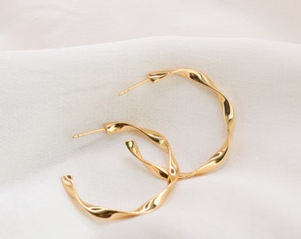 Gold Twist Hoop Earrings, Gold Plated Gold Hoops, Birthday Gifts for Her