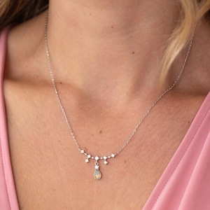 Silver Opal Necklace, Bridal jewellery, Wedding Necklace, Sterling Silver Birthstone Necklace, Delicate Opal necklace, Birthday Gifts