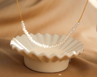 Freshwater Pearl Necklace Gold Sterling Silver, Pearl Bar Necklace, Bridesmaid gift, Birthday Gift for Her