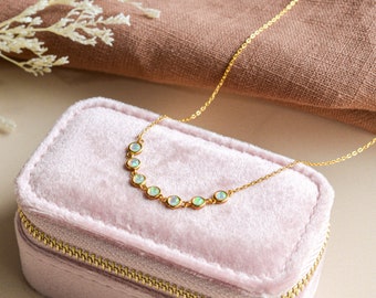 Opal Necklace Gold Dainty Necklace Earring Jewellery Set, 14K Gold Vermeil Opal Birthday Gifts for Her