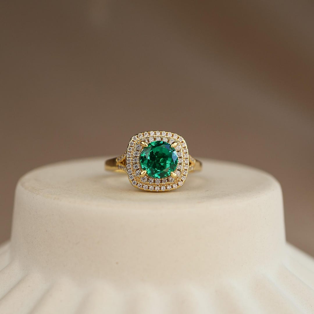Genuine Emerald Ring 14k Gold Vermeil, Real Lab Emerald Ring ...