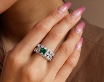 Genuine Emerald Statement Ring, Cocktail Ring, Ring for Special Occasion, Vintage Engagement Ring, Anniversary Birthday gift for her