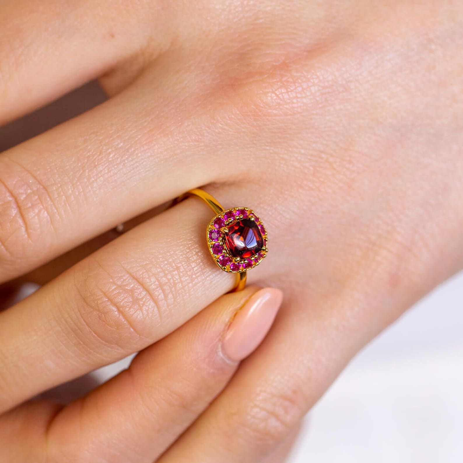 Genuine Garnet and Ruby Ring Statement Ring Gold Ring | Etsy