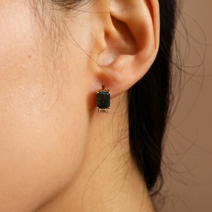 Natural Moss Agate Gold Hoop Earrings Art Deco, Dainty Hoop Earrings, Moss Agate Vintage Jewellery, Anniversary Birthday Gifts for Her