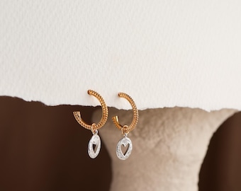 Heart Earrings, 14K Gold Plated Hoop Earrings, French Lock Heart