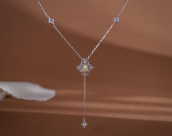 Natural Opal Art Deco Silver Necklace, Birthstone vintage Pendant, Bridal Wedding Jewellery, Birthday Gifts for her