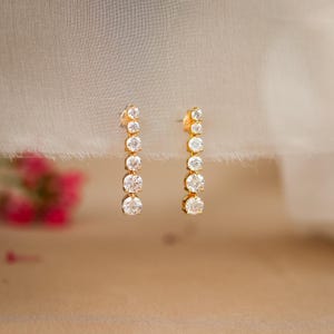 Pendientes colgantes de oro y moissanita auténtica, de plata de ley y oro, regalo de cumpleaños de moissanita auténtica para ella, joyería de boda.