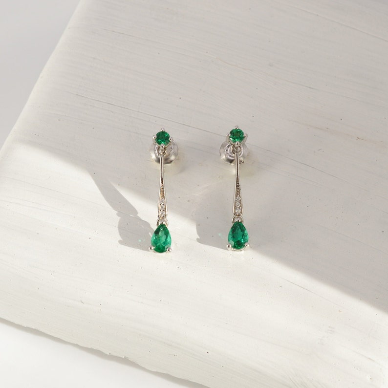 Emerald Art Deco Gold Earrings, Emerald Drop Dangle Earrings, Vintage Jewellery, long drop earrings, Gifts for Mum, Birthday Gifts image 8