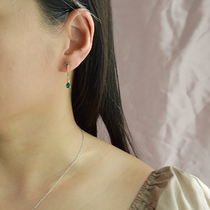 Emerald Art Deco Gold Earrings, Emerald Drop Dangle Earrings, Vintage Jewellery, long drop earrings, Gifts for Mum, Birthday Gifts image 4