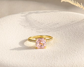 Pink Diamond Gold Ring Sterling Silver, Promise Ring Cocktail Ring Dress Statement Ring Alternative Engagement Ring, Birthday Gifts for Her