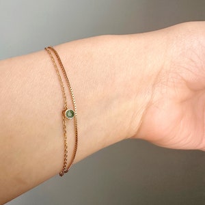 Natural Emerald Dainty Bracelet, Layered Delicate Bracelet with Emerald Charm, Minimalist Gold Bracelet Jewellery, Birthday Gift for Her image 10