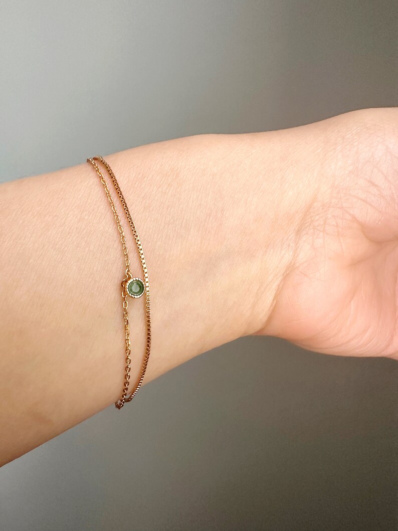 Natural Emerald Dainty Bracelet, Layered Delicate Bracelet with Emerald Charm, Minimalist Gold Bracelet Jewellery, Birthday Gift for Her image 10