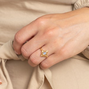 14K Solid Gold Opal Ring, Art Deco Ring, Vintage Style Ring, Alternative Engagement Ring, Gemstone Ring, Gifts for Her, 9k / 14ct Ring