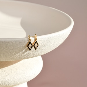 Black Enamel Diamond Shape Earrings Gifts for Her Birthday Jewellery Gifts, Gold Earrings, Drop Earring Gold