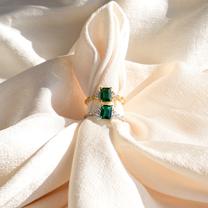 Genuine Emerald Gold Ring, 14K Gold Vermeil Emerald Engagement Ring, Statement Ring, Birthday gift for her image 5