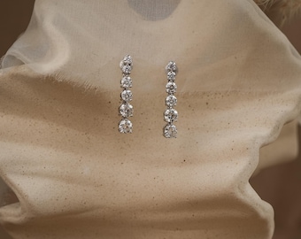 Genuine Moissanite Drop Earrings, Dangle Sterling Silver Earrings, Bridal Jewelry, Wedding Gifts for Her