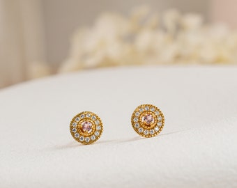 Natural Tourmaline Stud Earrings, Dainty Tourmaline Emerald Gold Studs, Birthstone Jewellery, Birthday Gifts for Her, Mother&#39;s Day Gifts