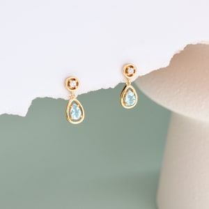 Blue Topaz Earrings, Gold Dangle Earrings, December Birthstone Minimalist Jewellery, Birthday Gifts for Her