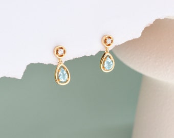 Blue Topaz Earrings, Gold Dangle Earrings, December Birthstone Minimalist Jewellery, Birthday Gifts for Her