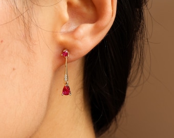 Ruby Gold Drop Earrings Art Deco, Genuine Ruby Vintage Dangle earrings, Sterling silver earrings
