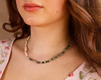 Collier Réglable Perles Et Agate D'eau Douce - Neuf Sans Emballage