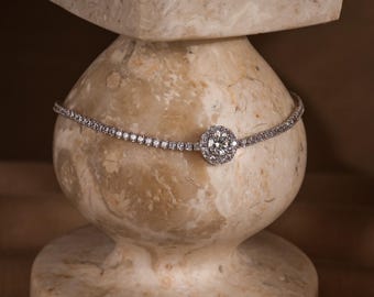 Genuine Moissanite Tennis Bracelet Sterling Silver, Skinny Dainty Jewelry, Gift for her