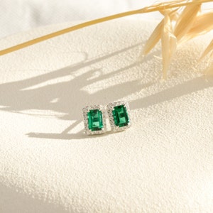 Genuine Emerald Stud Earrings, Real Lab Emerald Earrings Sterling Silver, 1ct Emerald Jewellery, Anniversary Birthday Gifts for Her