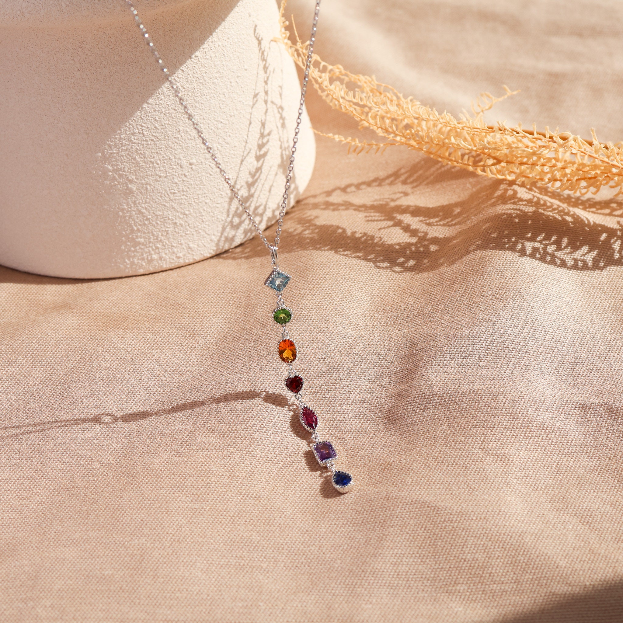 Colourful Multi Gemstone Necklace Gold Sterling Silver  display picture 3