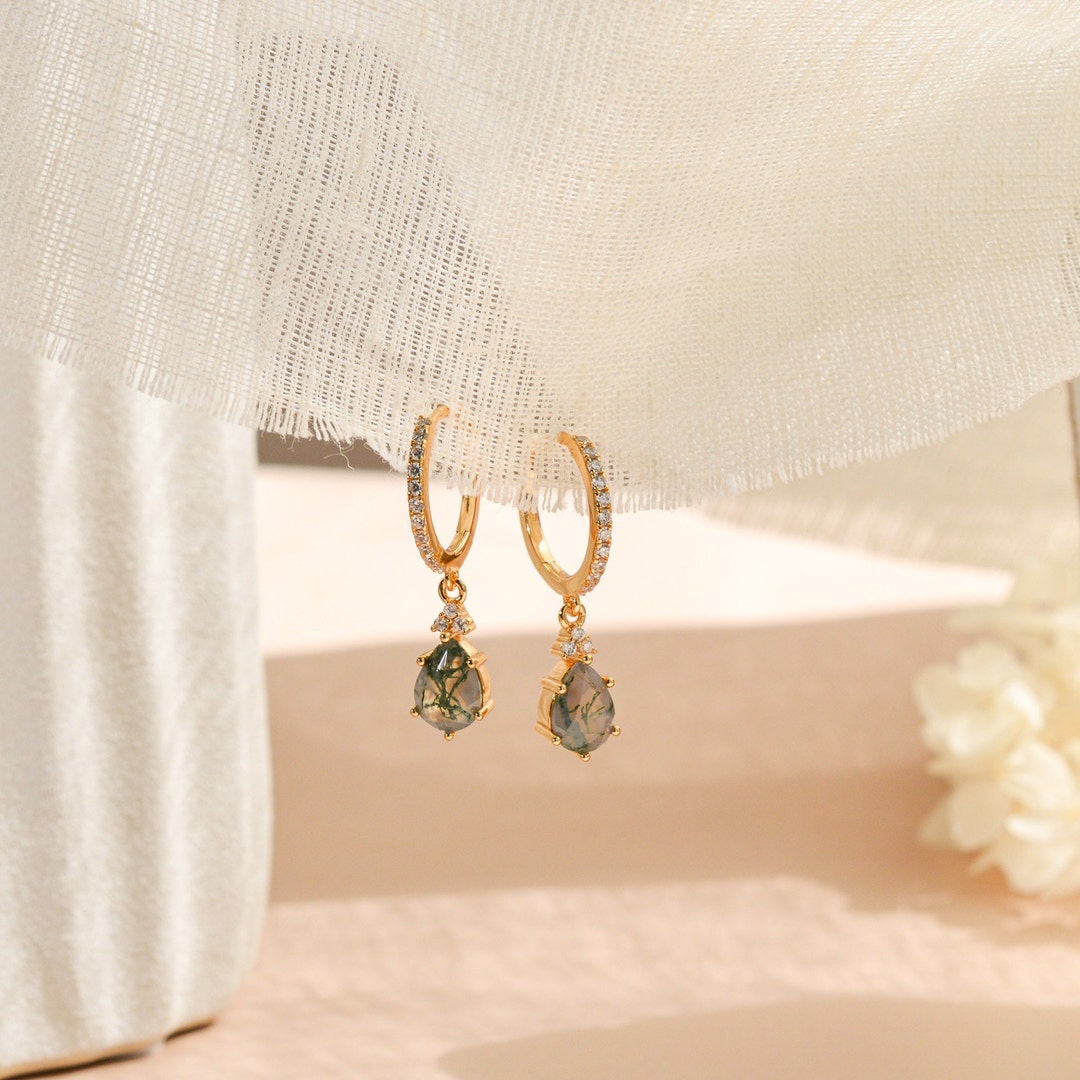 •LINKED• moss agate + silver earrings